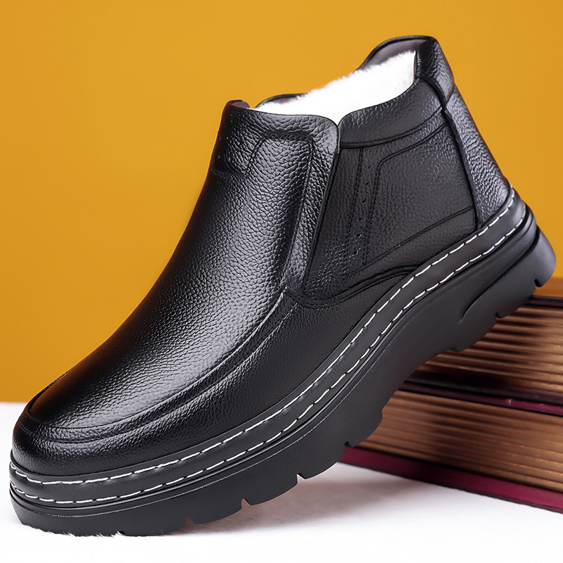 2025冬季新款男士高帮棉鞋手工上线真皮加绒保暖爸爸鞋雪地靴A188