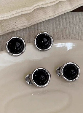 复古黑色蚊香盘耳夹无耳洞女小巧耳钉高级感耳饰耳环新款简约耳饰