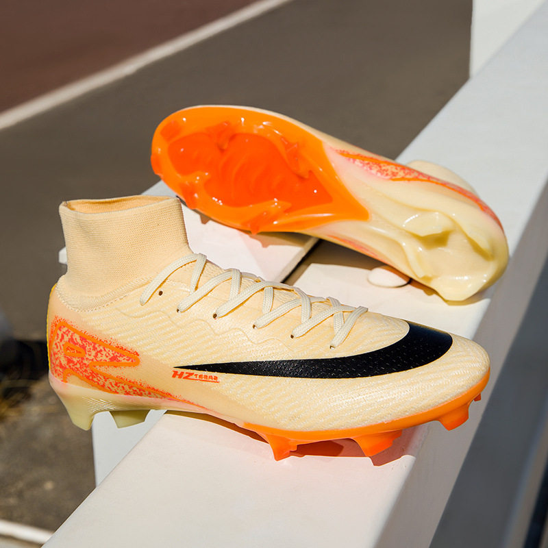 速卖通跨境新款刺15高帮AG钉无缝飞织男女运动训练比赛足球专用鞋