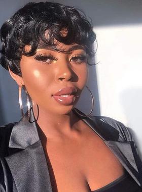 Human hair short wig machine-made 蕾丝网全机制头套热卖