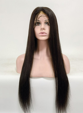 真人发4*4递针全蕾丝头套黑色直发全手钩大头 全手织头套