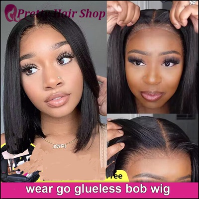 Pre Cut Glueless Wig Short Wear Go Peruvian Human Hair Wigs