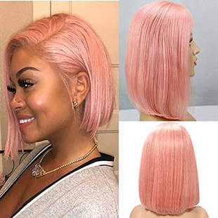 Pink Bob Wigs Human Hair 10 Inch 13x4 Lace Front Brazilian