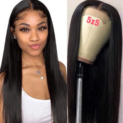 欧美假发 12inch-36inch长直发5*5头套 straight lace front wig