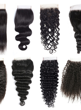 透明网全手钩前蕾丝真人发假发发块 4*4 lace closure human hair