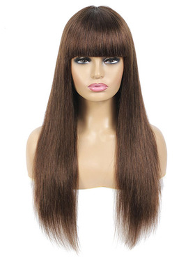 Human Hair Wig With Bangs Straight Hair 齐刘海真发头套假发女