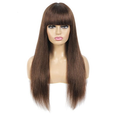 Human Hair Wig With Bangs Straight Hair 齐刘海真发头套假发女