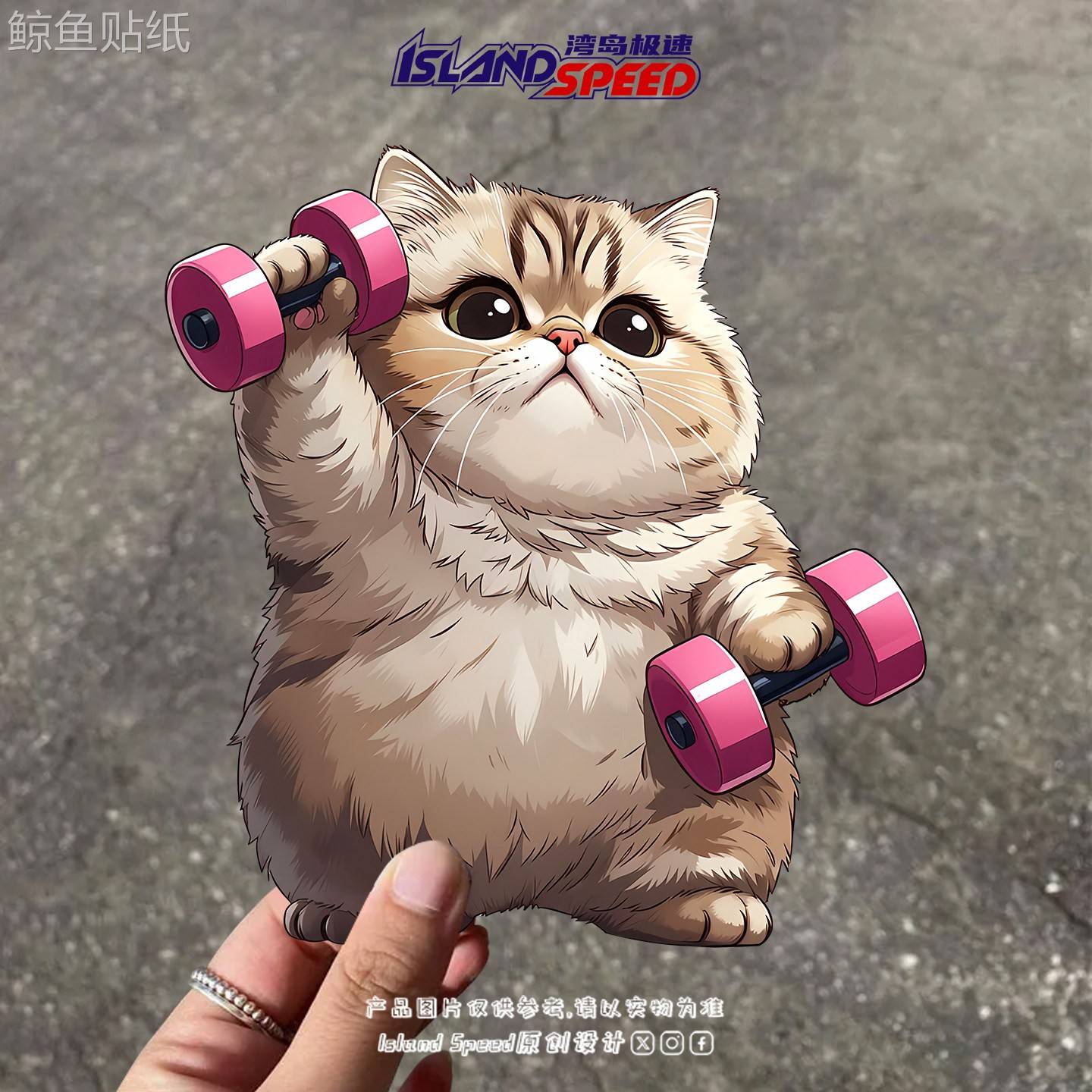 卡通健身猫咪汽车贴纸可爱动物举哑铃个性电动车车身反光磁吸贴画