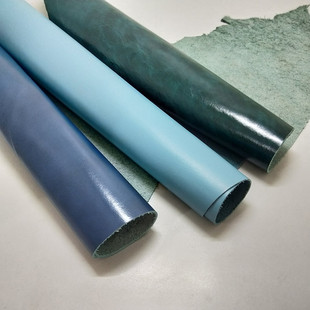 头层牛皮皮料平纹油蜡皮纳帕蓝色真皮沙发皮床头软包皮料整张牛皮