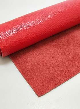 大红色牛皮皮料真皮皮子面料红色牛皮头层整张裁剪荔枝纹皮子