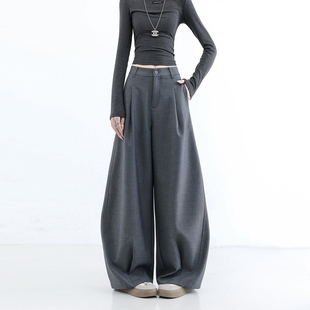 垂感高级感老钱风裤 灰色西裤 高腰休闲弯刀长裤 女2026春季 子 阔腿裤