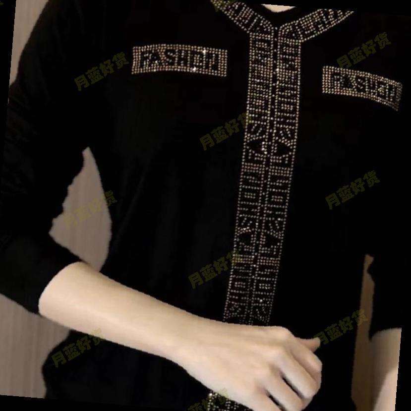 秋冬保暖德绒V领烫钻长袖遮肚修身显瘦减龄洋气质小衫妈妈装上衣