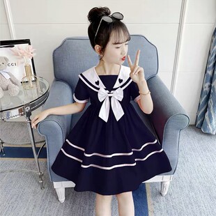 女童裙子JK学院风夏季2025新款海军风童装女孩洋气夏装大童连衣裙