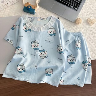 薄款 男童睡衣夏季 泡泡棉卡通儿童小女孩中大童套装 短裤 家居服 短袖