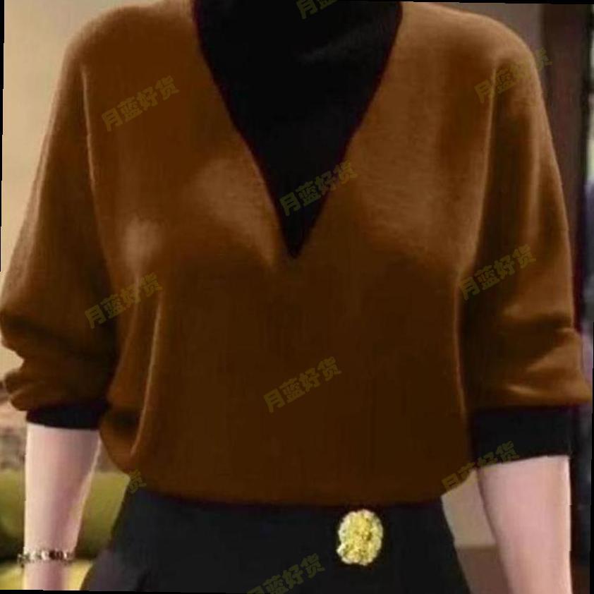 中年妈妈秋冬季百搭假两件德绒衫半高领撞色衬衫打底衫女新款打底