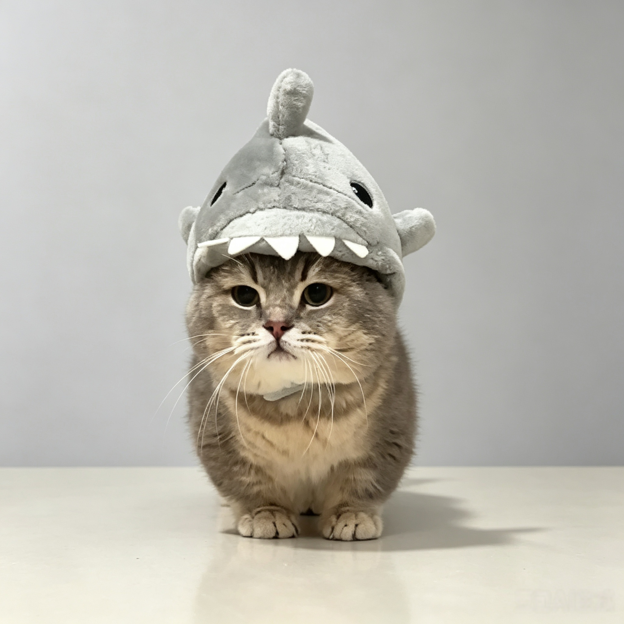 猫咪鲨鱼造型毛绒露耳遮阳帽