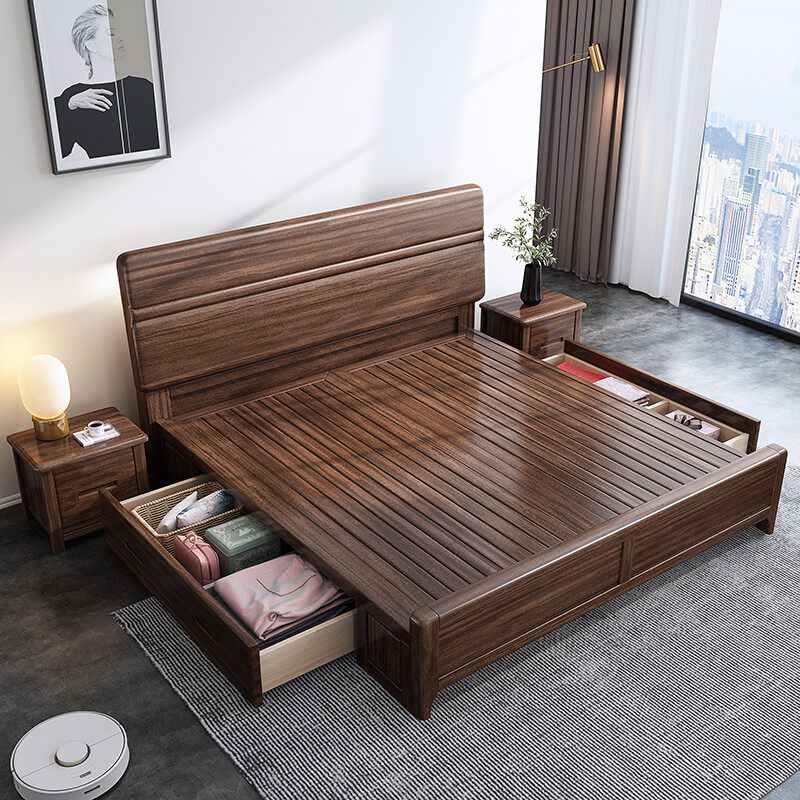 婚床2米x2米大床实木2x22米大床200×220乘两米二宽胡桃木双人床
