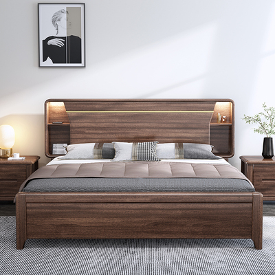 胡桃木实木床 双人床主卧2米x2米2大床全实木床乘两米二新中式床