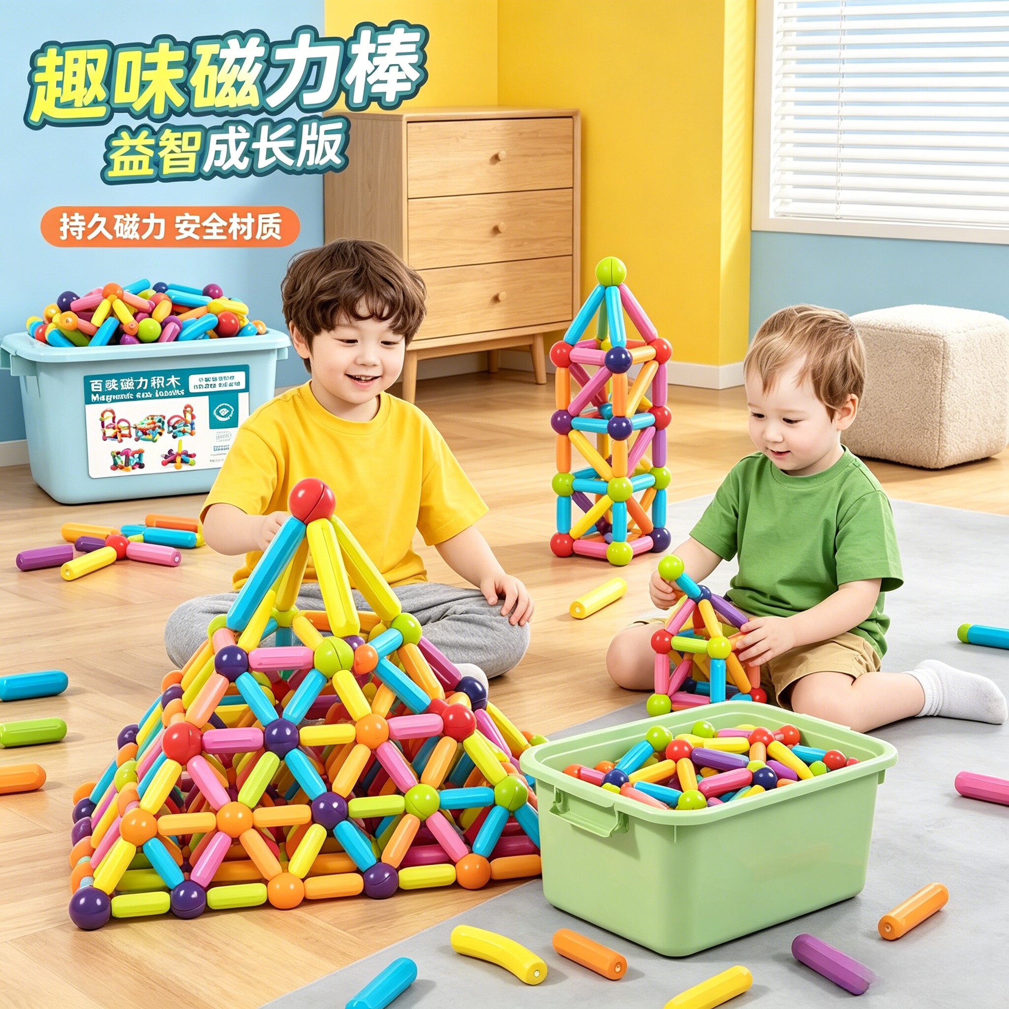 儿童百变磁力棒积木益智玩具强磁磁铁拼接男女孩创意拼装宝宝礼物