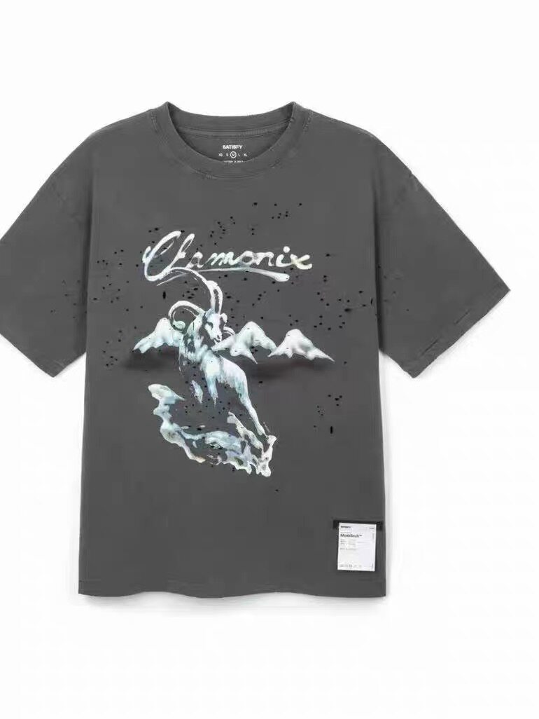 thumbnail for Satisfy MothTech™ short-sleeve T-shirt, dark gray washed distressed design, sports running short-sleeve shirt
