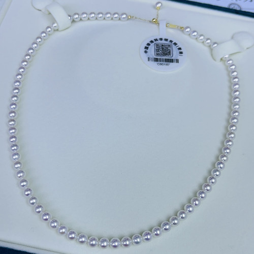 天然珍珠项链正圆无瑕极光18k金天女级淡水akoya5-6mm小米珠颈链