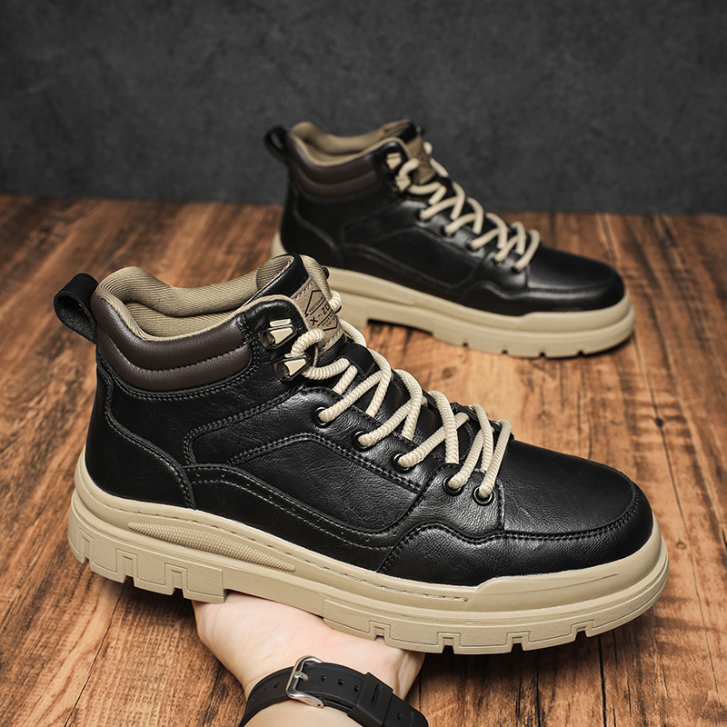 男鞋冬季加绒高帮马丁靴男款美式复古皮鞋雪地靴工装靴子软底冬靴
