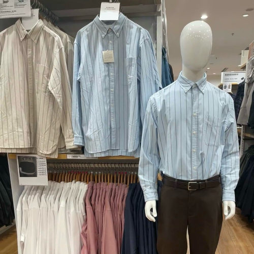 U家牛津纺条纹衬衫情侣长袖宽松衬衣25秋冬款480802/479996