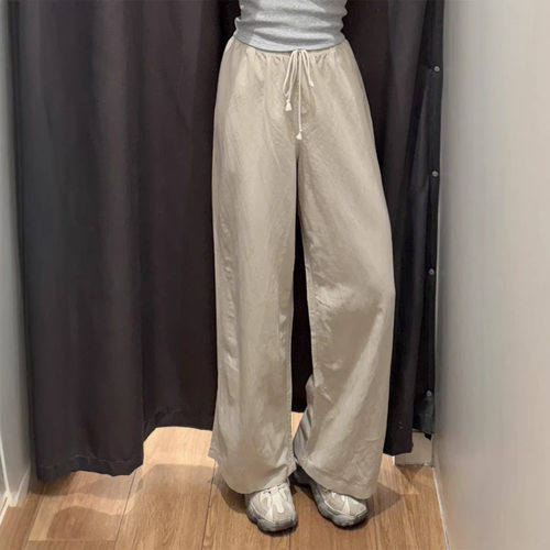 春夏新款女装麻混纺舒适长裤/常规款直筒裤休闲裤新款482246