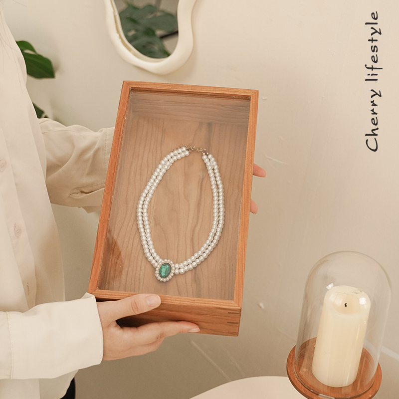 北美樱桃木收纳盒透明玻璃盖实木盒桌面高档手办展示盒首饰文玩盘