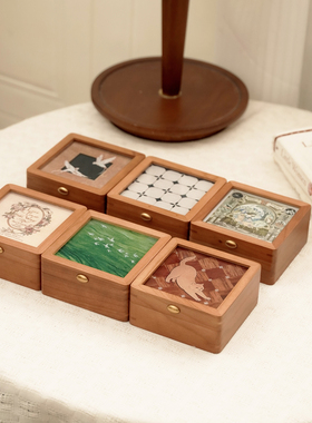 实木绝美首饰盒木质小型迷你收纳盒方形艺术感小饰品盒送礼盒精致