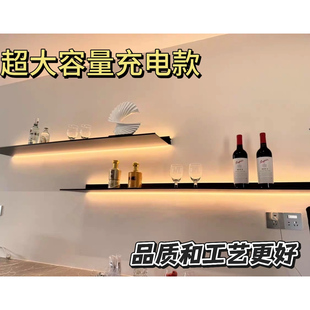 铝合金发光层板置物架一字壁挂书架墙面展示搁板金属带灯充电隔板