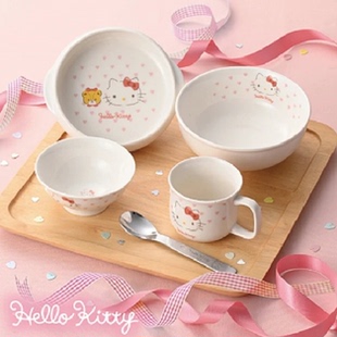 日本金正餐具hellokitty爱心凯蒂猫陶瓷勺子吃饭碗拉面碗圆盘子