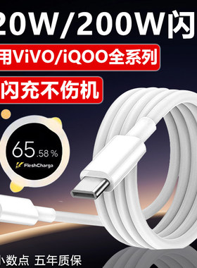 适用VIVOIQOO数据线200W闪充双Type-C接口iqoo120w快充线vivox90pro/x100/iqoo10/11s/12/13手机neo7/8充电线