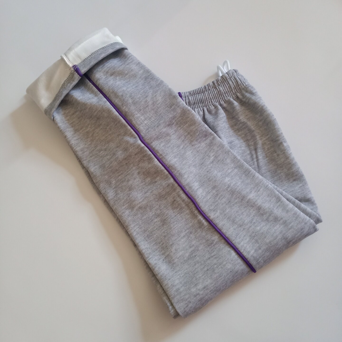 灰色校服裤子加绒加厚冬季细紫条
