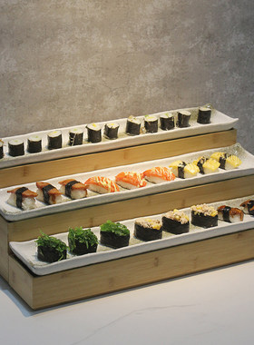商用超长条陶瓷寿司盘创意餐具日式料理自助餐厅长方形展示盘层架