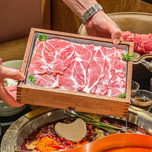 日式料理和牛红木盒海鲜姿造肥牛盘子特色刺身盘高端火锅专用餐具