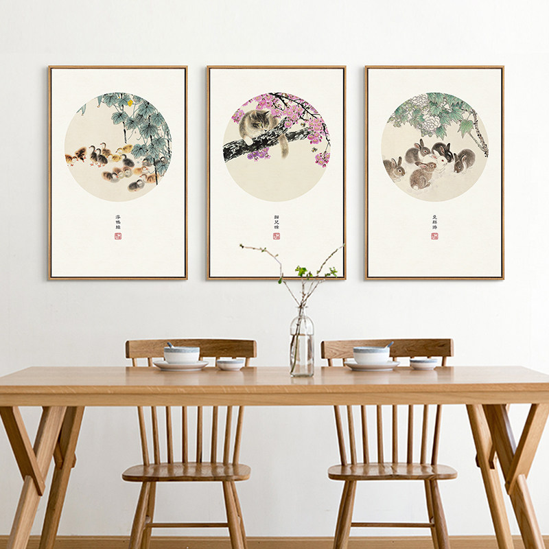 新中式餐厅挂画饭厅客厅背景墙装饰画中国风大气花鸟壁画动物墙画