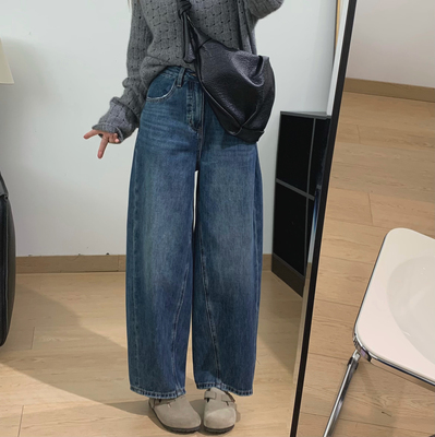 阔腿锥形九分纯棉牛仔裤