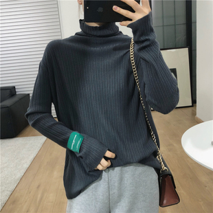 bi入 设计款 高领袖 标纹理宽松针织打底衫 毛衣女 冬季 软糯薄款 新