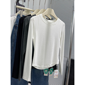 弹力打底衫 T恤女显瘦百搭上衣修身 韩系简约圆领正肩长袖 细米定制