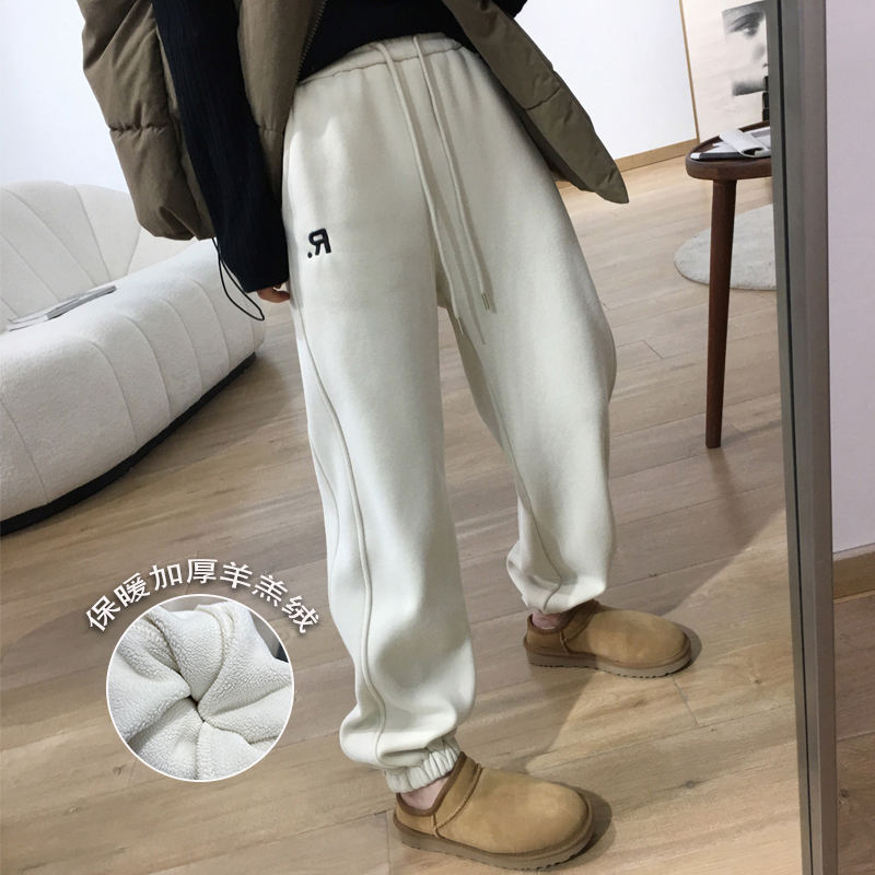 冬季加绒加厚束脚口刺绣卫裤