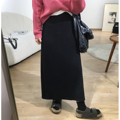 中长款韩版H羊毛呢半身裙