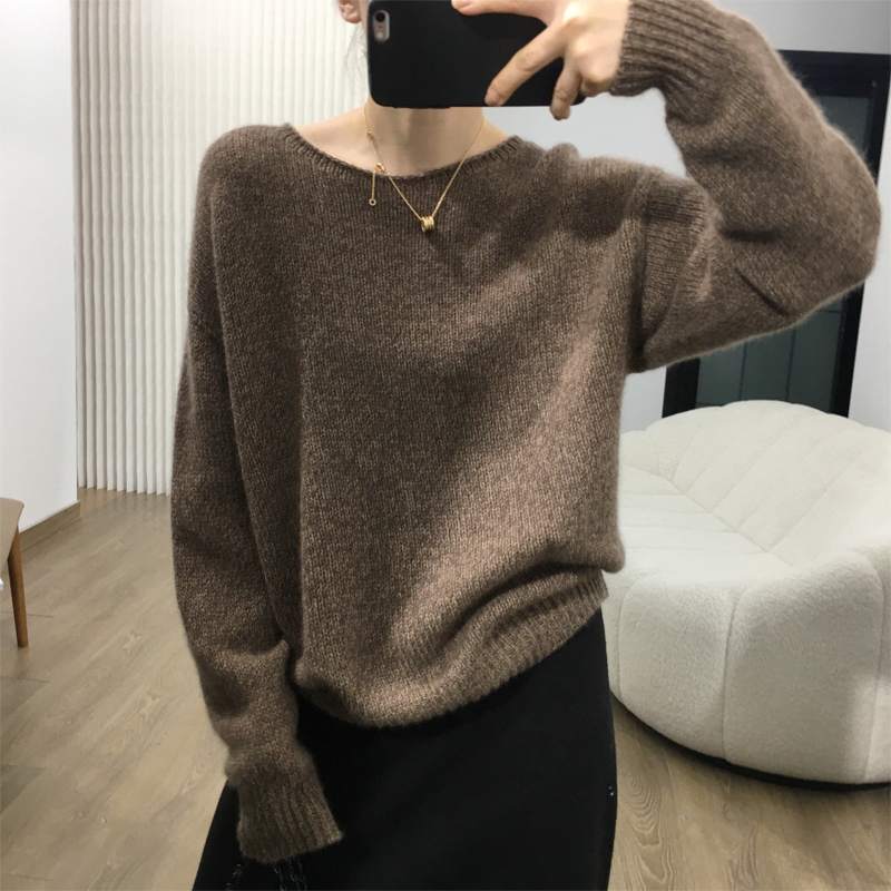 一字领套头花线针织衫毛衣