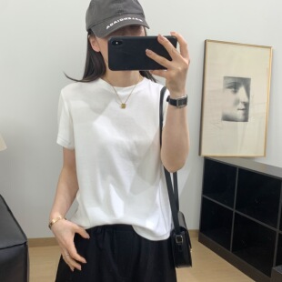 细米定制 上衣 莱赛尔云感高弹宽松t女圆领百搭显瘦天丝棉基础短袖