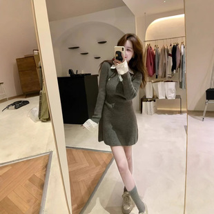 大码胖mm学院风撞色polo领衬衫连衣裙女秋辣妹修身收腰包臀短裙