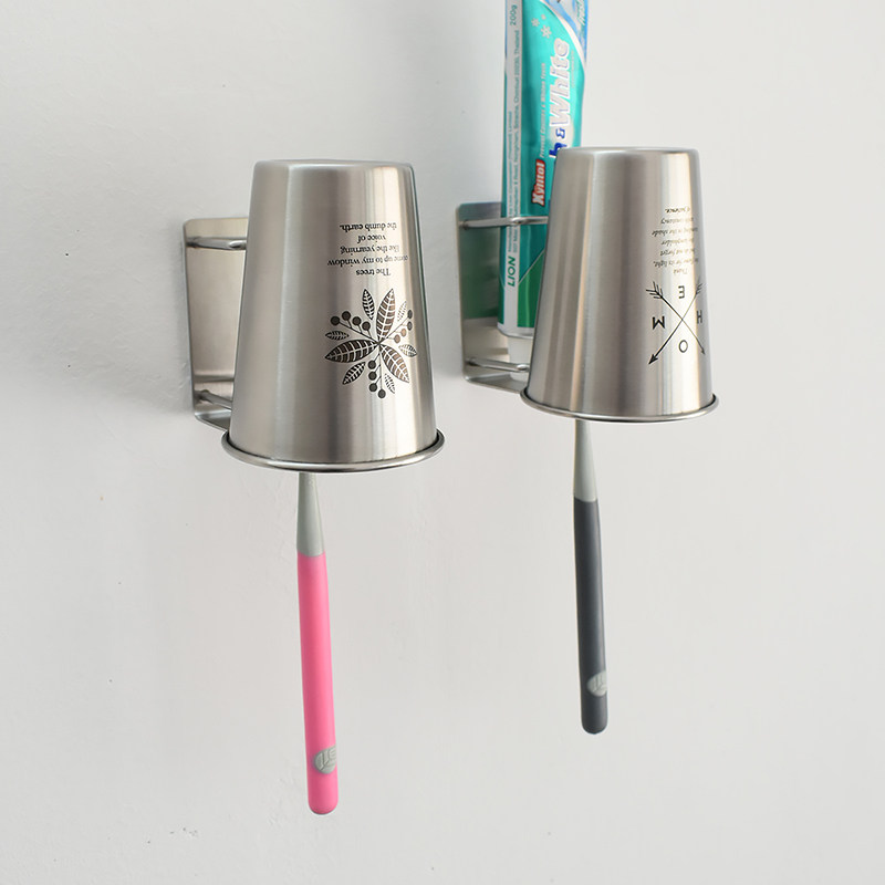 304不锈钢刷牙杯挂墙式卫生间洗漱置物架 家庭牙具套装漱口杯挂壁