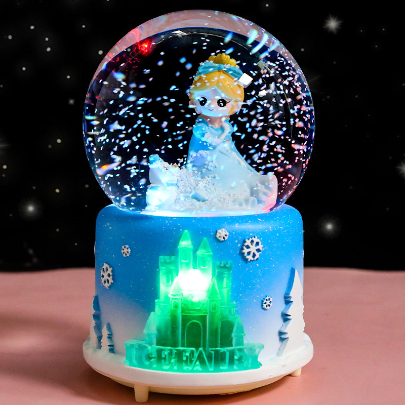 冰雪公主水晶球飘雪花音乐盒八音盒可旋转儿童生日礼物送女生闺蜜