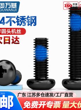 304不锈钢圆头十字点胶电泳黑防松防震螺纹涂胶黑色螺丝钉M2M5-M8