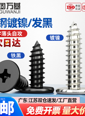 铁镀镍CA十字扁平头自攻螺丝钉子平头黑色大扁薄头尖尾十字自攻丝