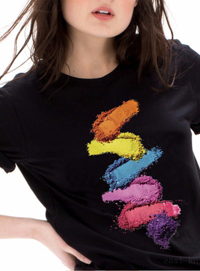 3D Nail Polish T Shirt时尚彩虹指甲油印花女士上衣短袖黑色T恤